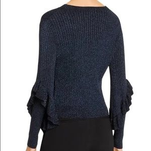 ELIE TAHARI WOMEN BLUE & METALLIC COLOR BEAUTIFUL SLEEVE DISIGN SWEATER SIZE L